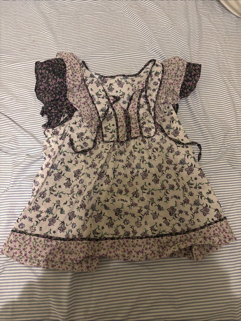 Carolina Belle Cream and Purple Floral Ruffle Blouse